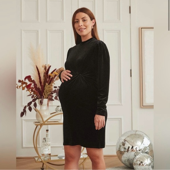 Thyme Black Velvet Maternity Dress BNWT (size M) - Picture 2 of 5